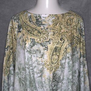 Time And Tru Womens Top XXL Paisley Print Long Sleeve Shirt Front Knot